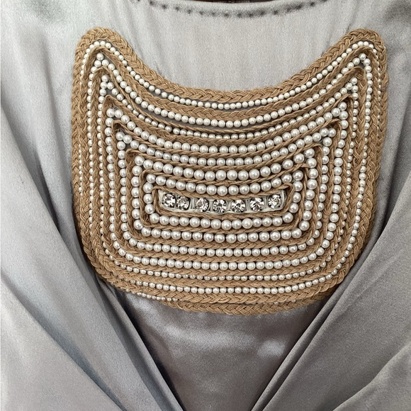 3.1 Phillip Lim Grey Floral Beaded Rhinestone Designer Short Sleeve Dress 0 - Picture 3 of 7